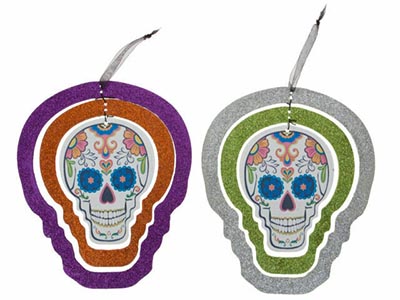 day of the dead hanging glitter skull decoration