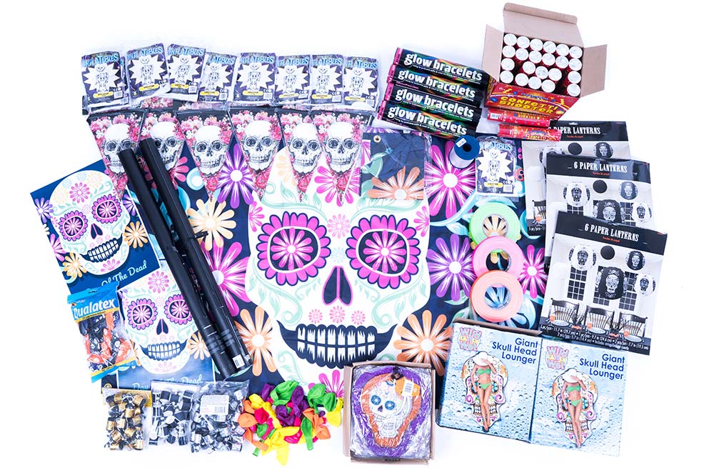 day of the dead decorations, day of the dead party, halloween decorations, halloween party box delivery