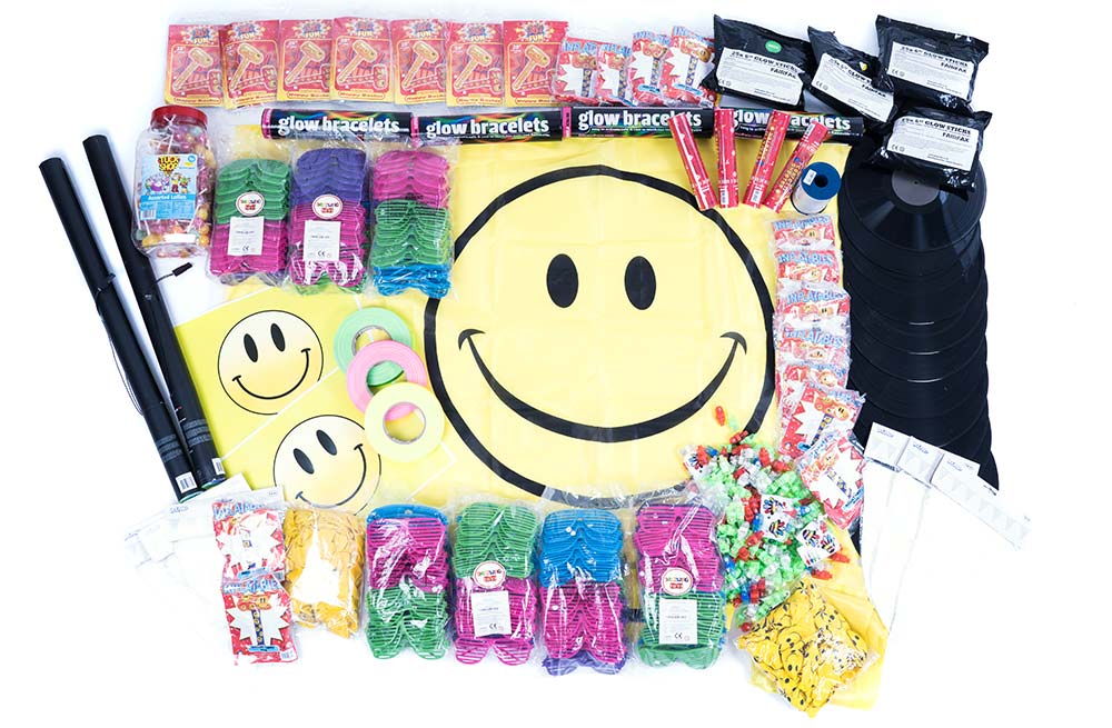 rave party delivery, 90s old skool rave party box, rave theme decorations, UV rave decorations