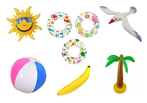 various beach inflatables, beach decorations