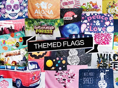 themed event flags, birthday flag banners, theme flags, special flags